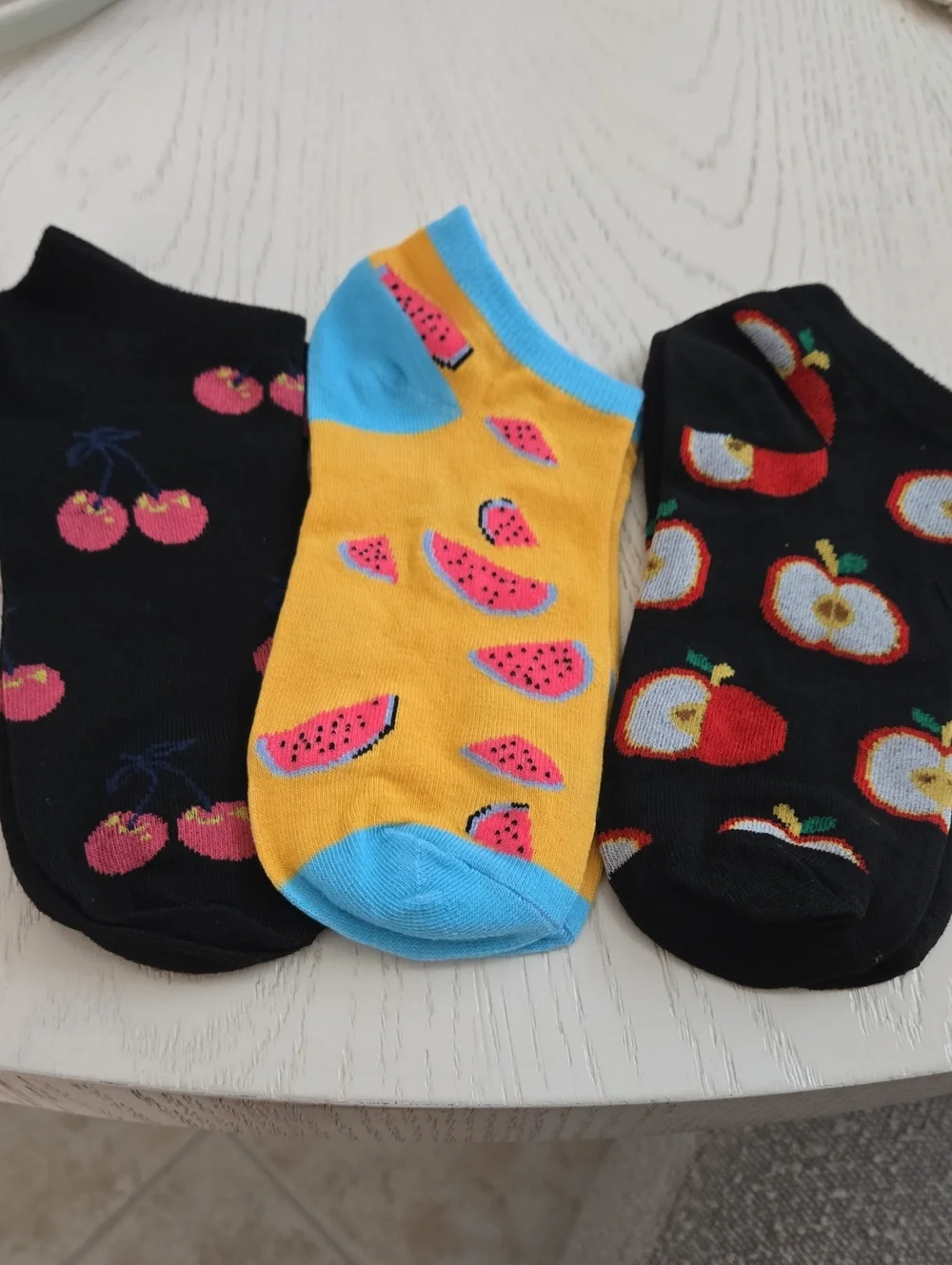 Ladies/Girls Fun Fruit Ankle Socks - Black, Yellow & Blue (3-Pack) Holiday